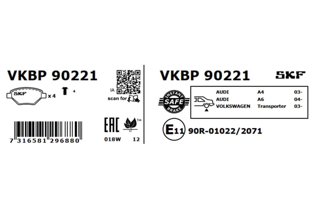 Jogo de 4 pastilhas de travão SKF ref. VKBP 90221